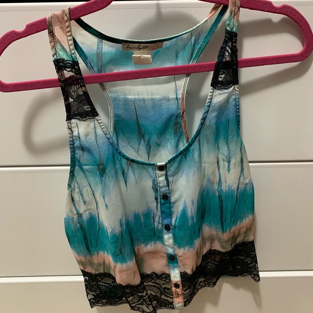 Tie dye lace button down crop too
